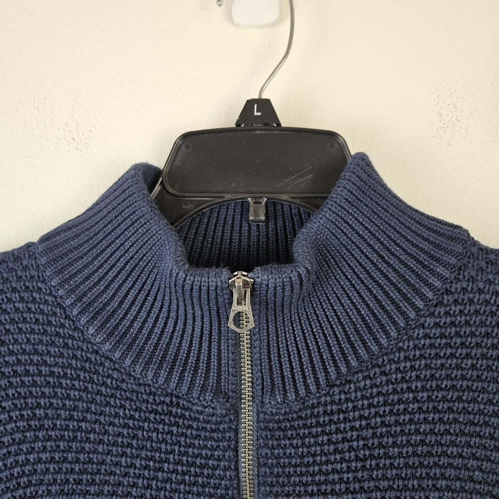 J.CREW Cotton half-zip sweater in rustic moss stitch Size Medium Navy - Picture 5 of 9